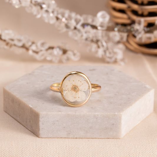 Nature-Inspired Gold-Filled Ring with Preserved Flowers