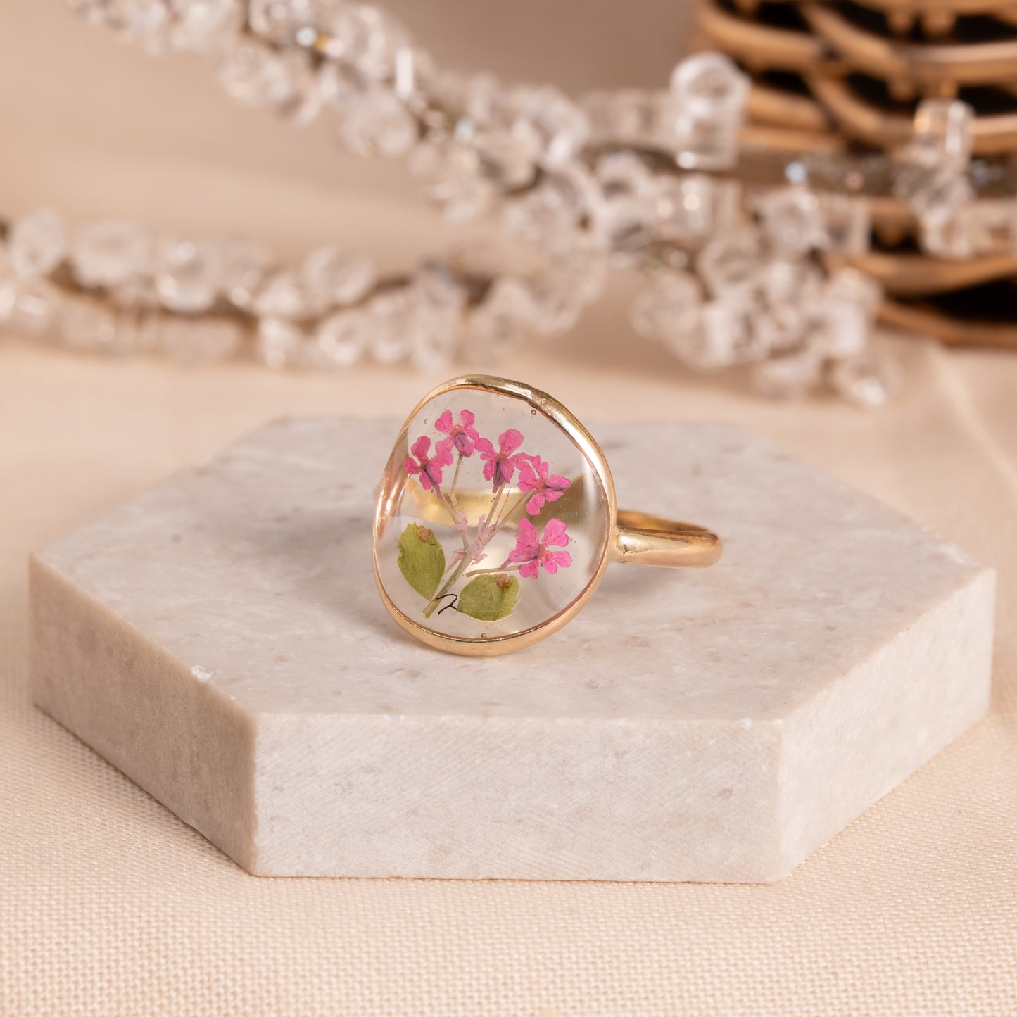 Flower Ring with Preserved Botanicals – Gold-Filled Keepsake