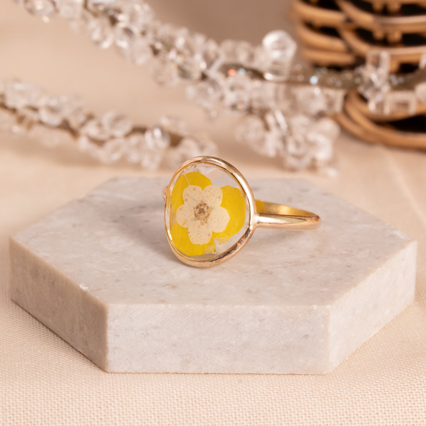 Handcrafted Gold-Filled Ring with Dried Flowers