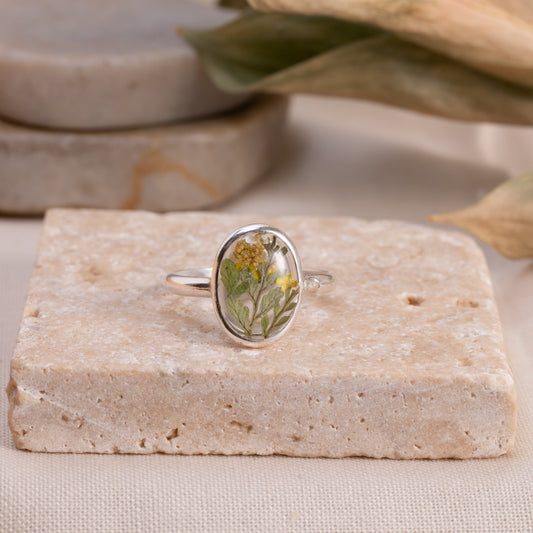 Botanical Sterling Silver Ring with Real Flower Inside Resin