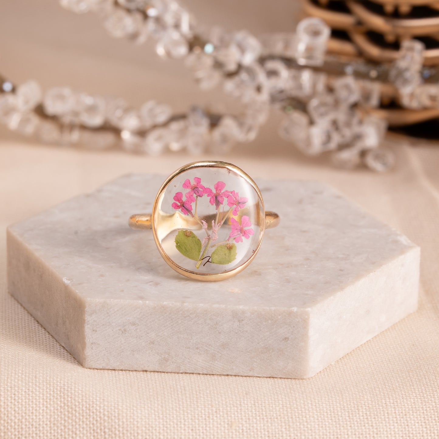 Flower Ring with Preserved Botanicals – Gold-Filled Keepsake