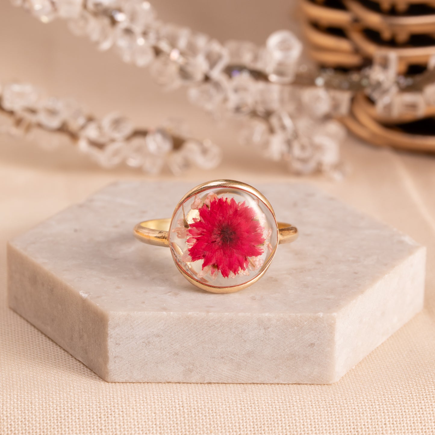 Handmade Gold-Filled Floral Ring with Real Flowers