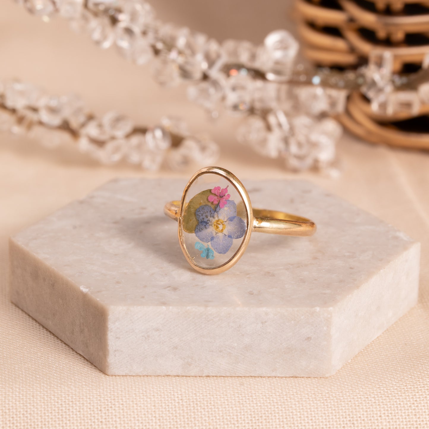 Gold-Filled Ring with Handcrafted Pressed Flowers