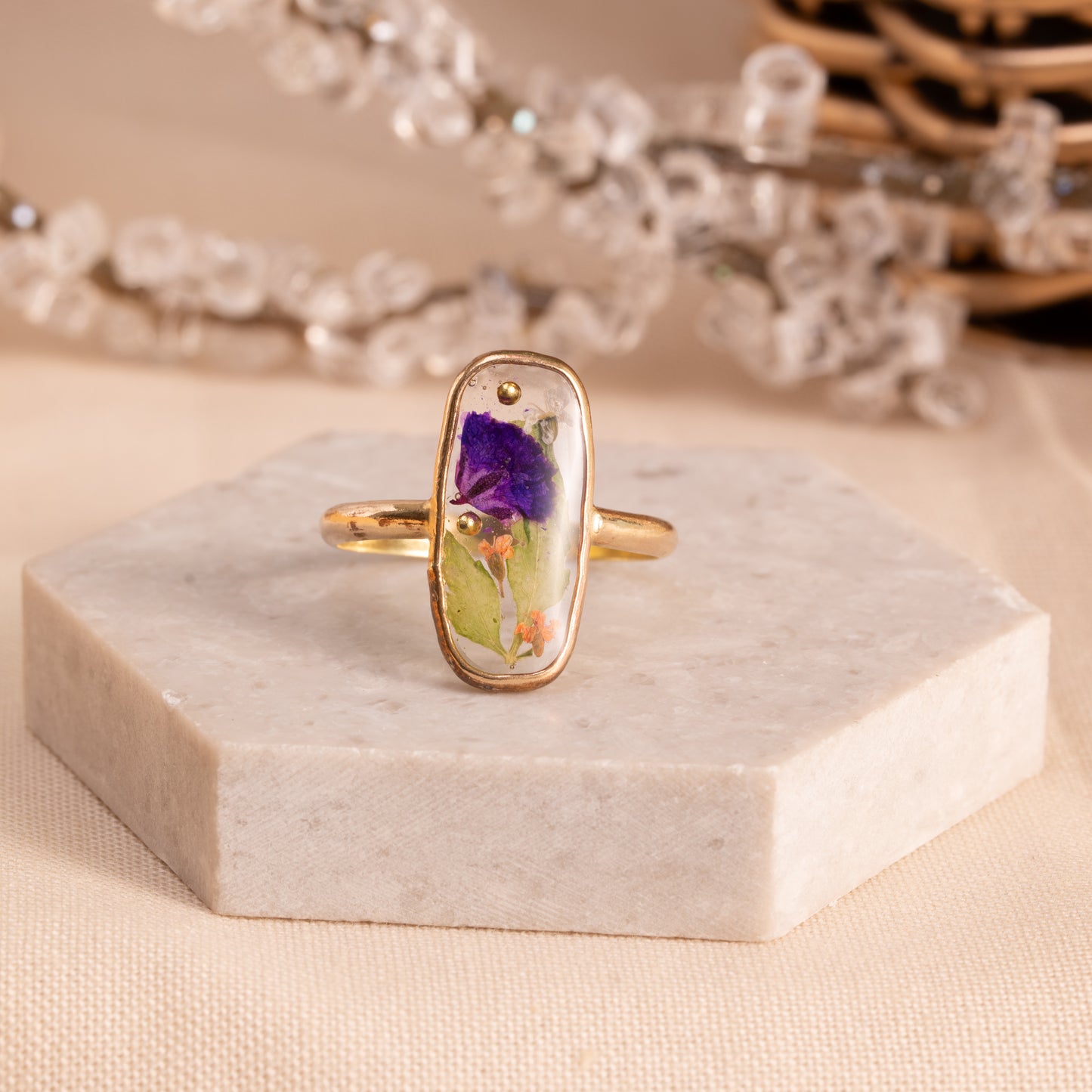 Flower Ring with Natural Dried Flowers – Artisan Crafted