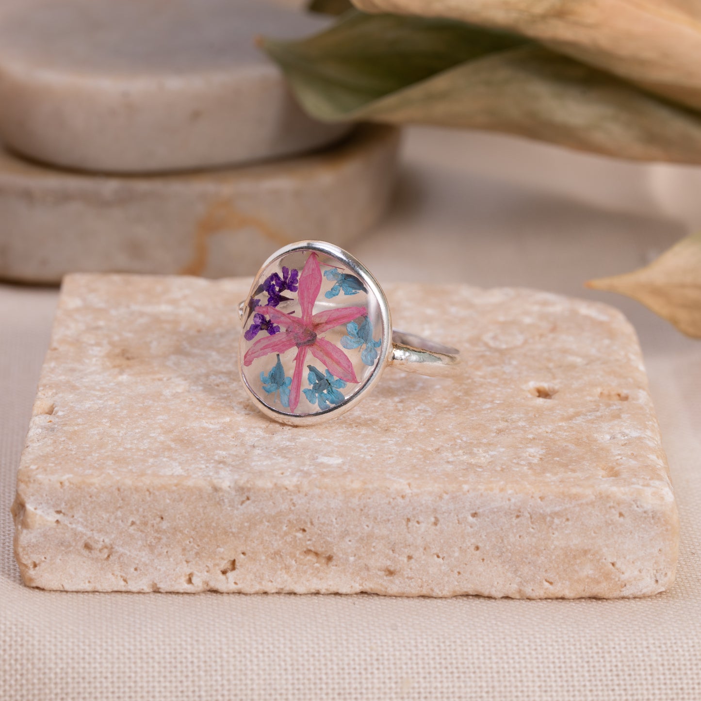 Silver Ring with Dried Flowers