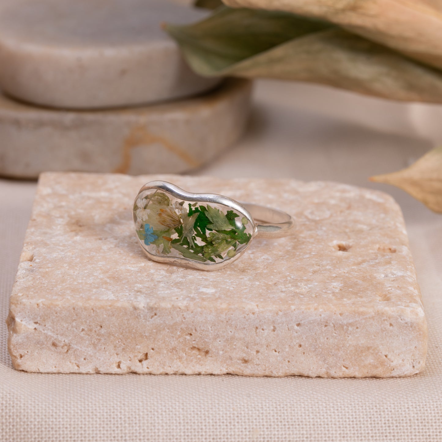 Handcrafted Sterling Silver Flower Ring – Encased in Resin