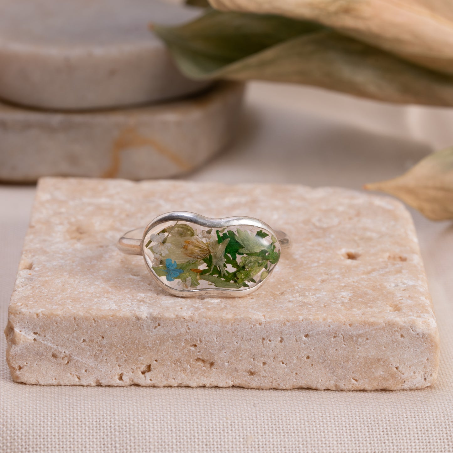 Handcrafted Sterling Silver Flower Ring – Encased in Resin