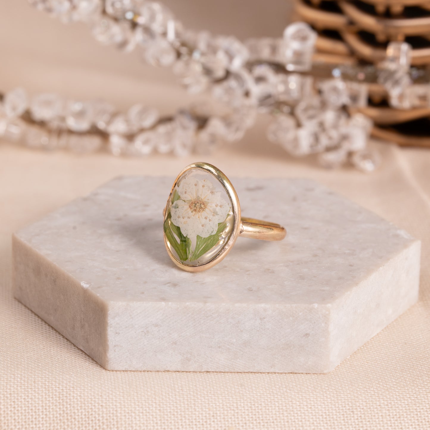 Flower Ring with Wildflower Resin Inlay – Artisan Jewelry