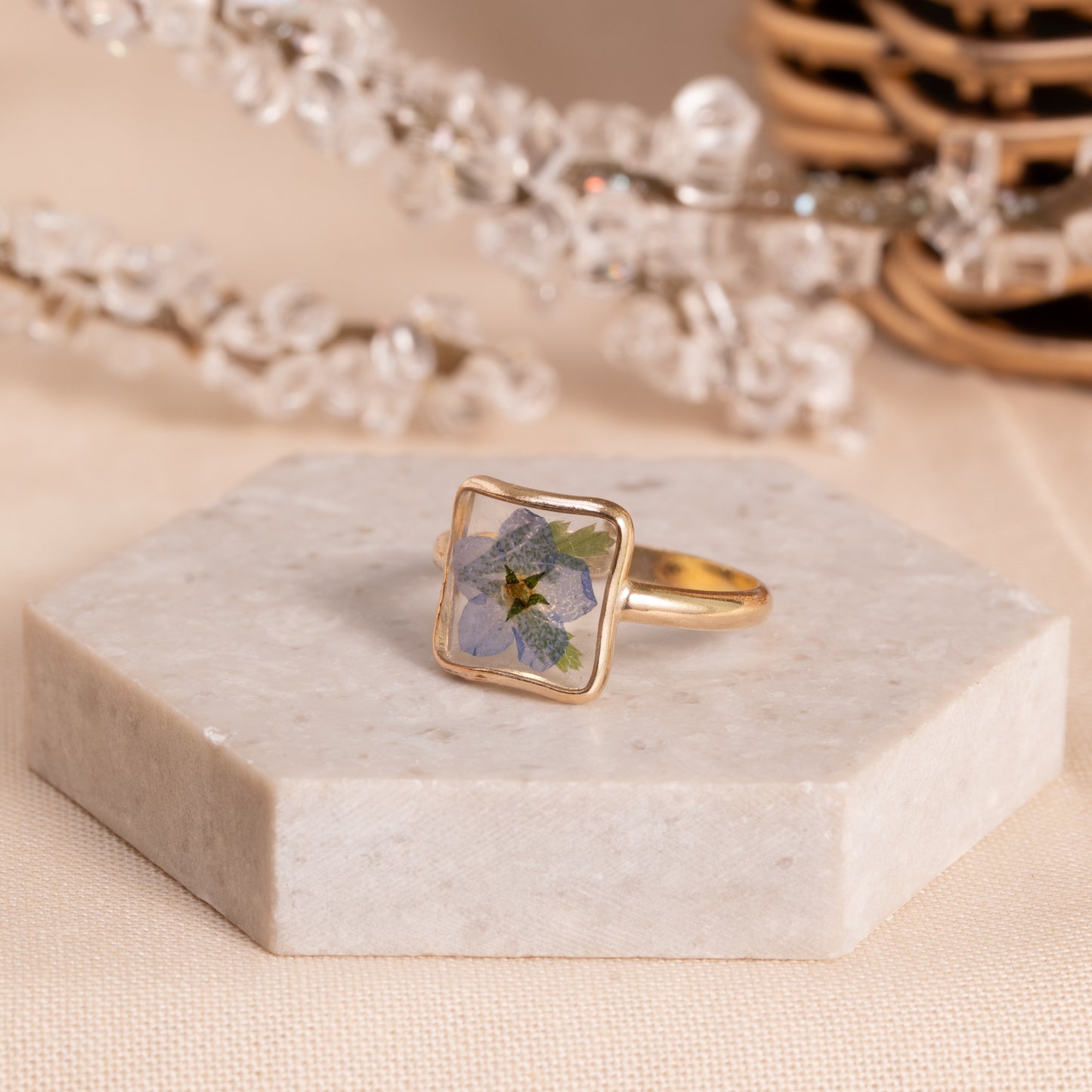 Hand-Pressed Flower Ring in Gold-Filled Design