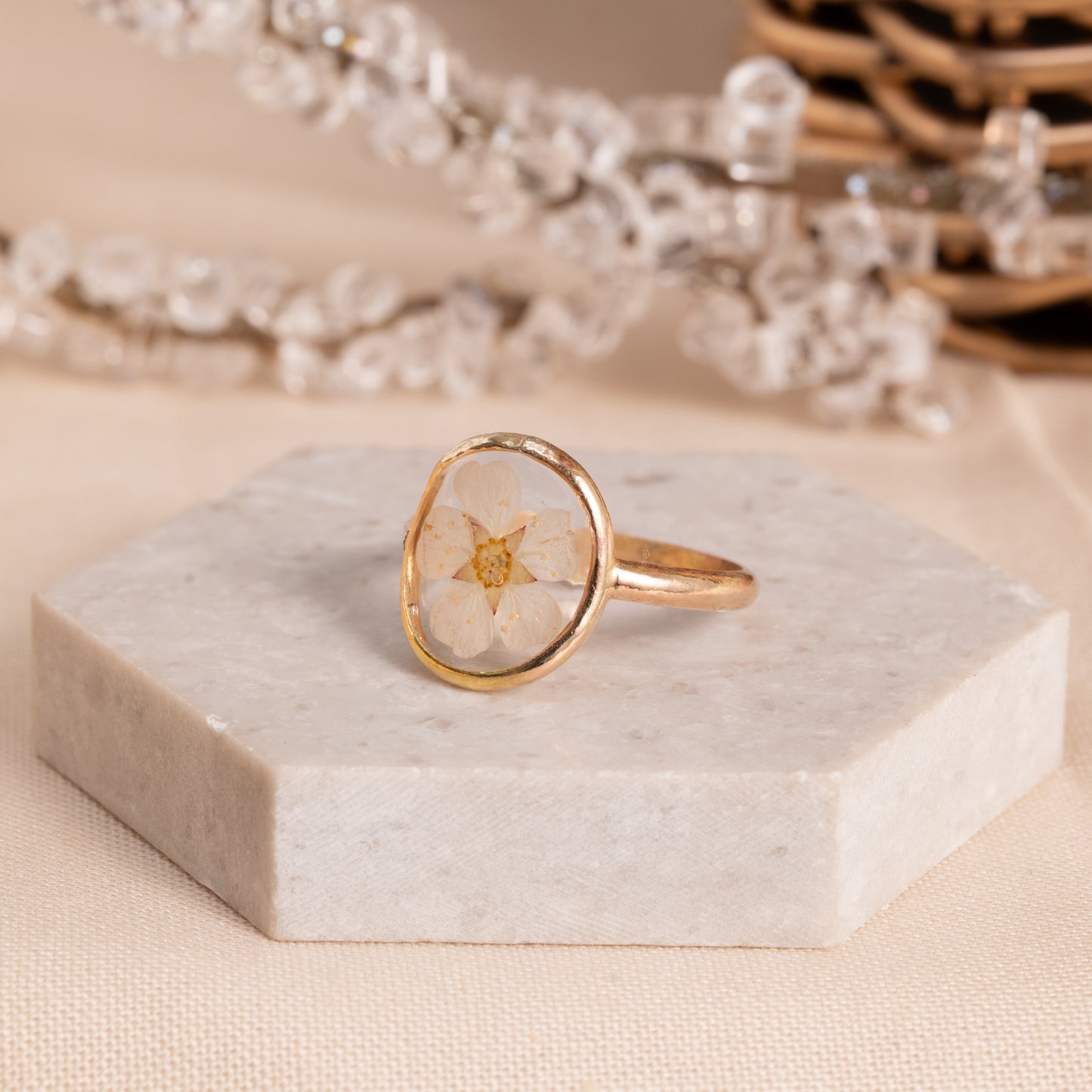 Flower Ring with Pressed Wildflowers – Handmade Design