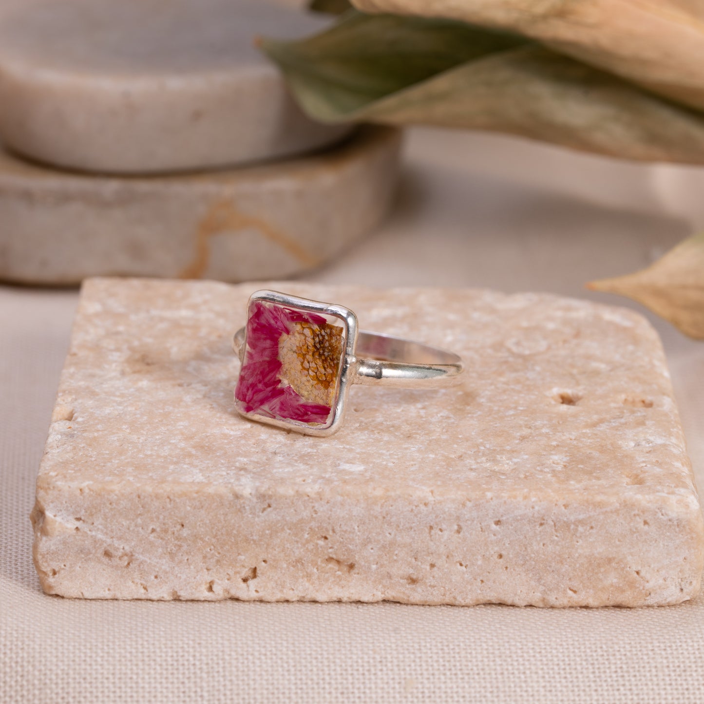 Pressed Flower Resin Ring in Sterling Silver