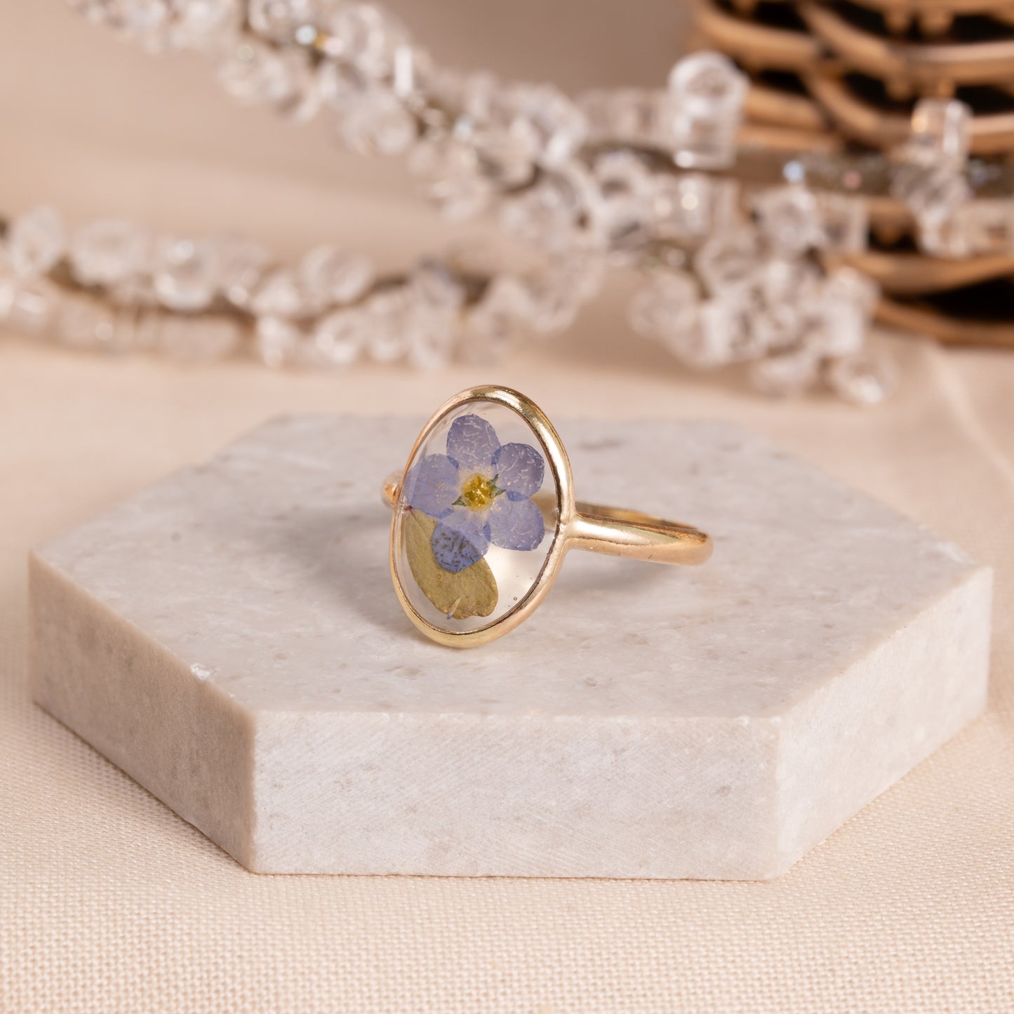 Flower Ring with Preserved Blooms – Gold-Filled Jewelry