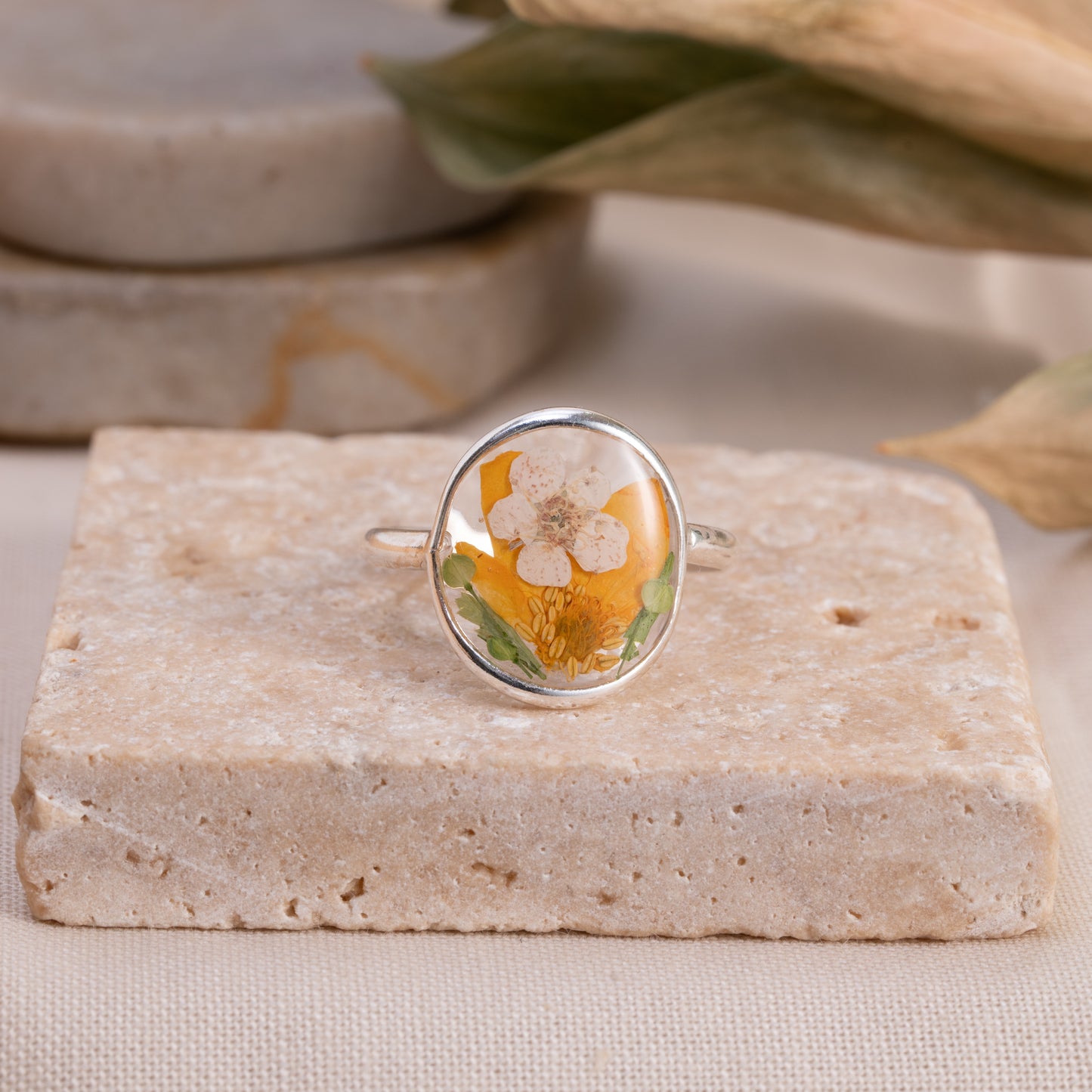 Handcrafted Flower Ring – Real Flower and Silver Resin Jewelry