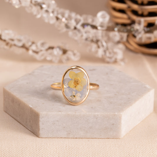 Handmade Gold-Filled Ring with Real Flower Inlay