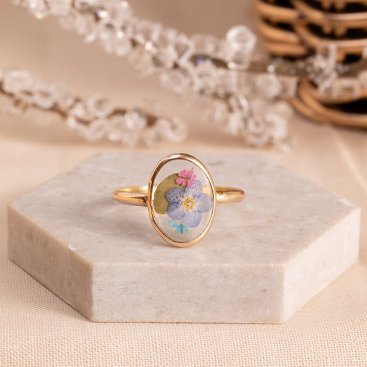 Gold-Filled Ring with Handcrafted Pressed Flowers