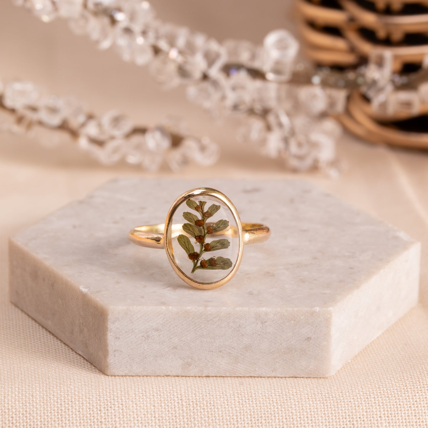 Pressed Flower Ring in Gold-Filled Setting – Handmade Jewelry