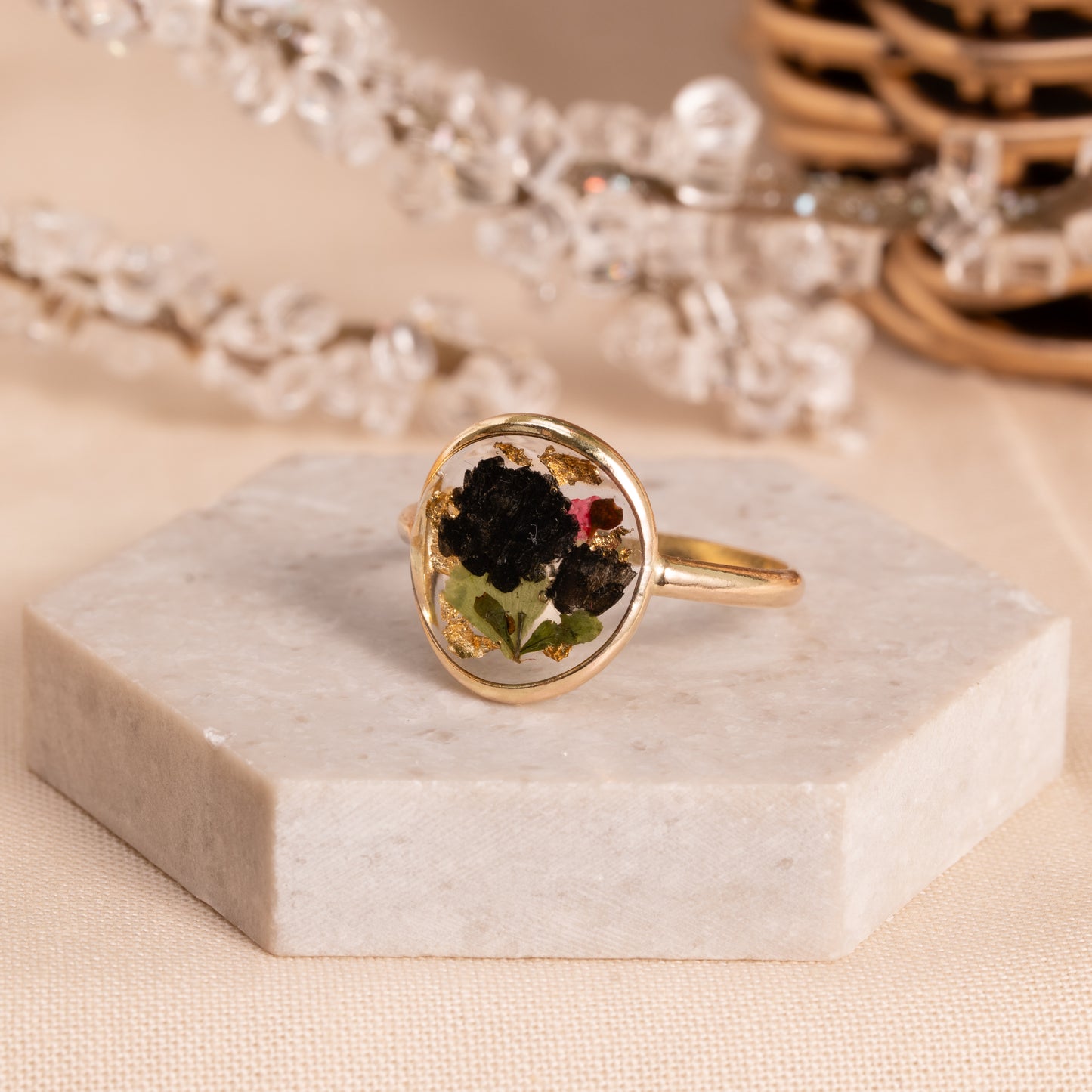 Gold-Filled Botanical Ring with Hand-Pressed Flowers