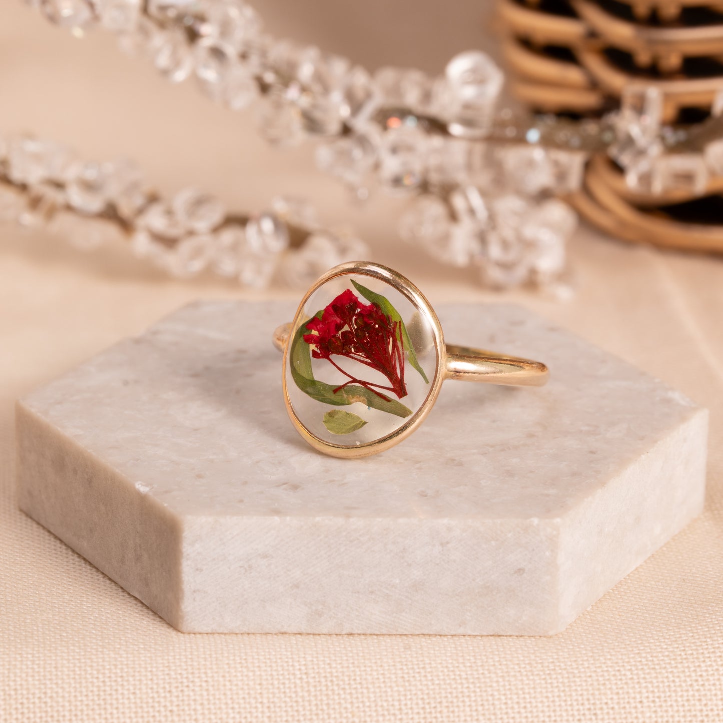 Real Pressed Flower Ring - Gold-Filled