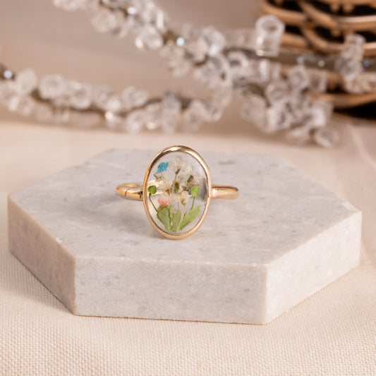 Flower Ring with Real Pressed Flowers – Gold-Filled