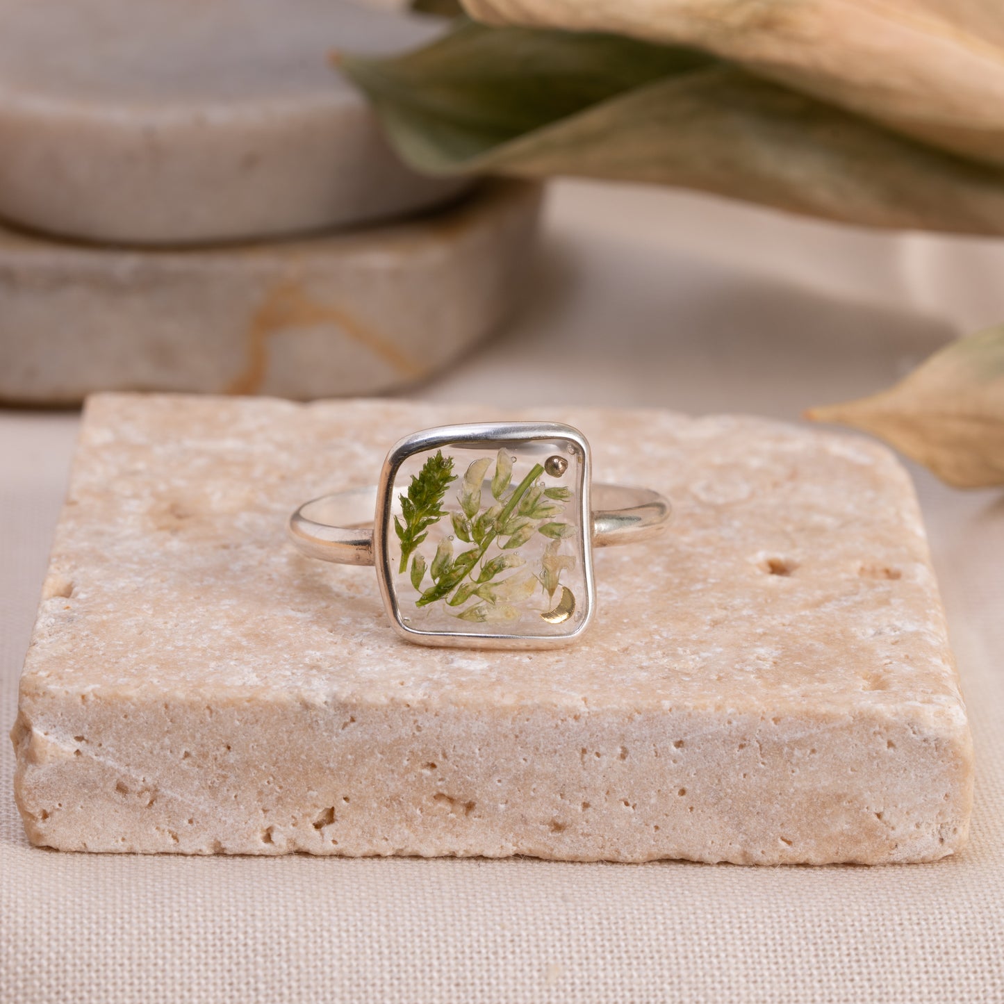 Real Flower Sterling Silver Ring