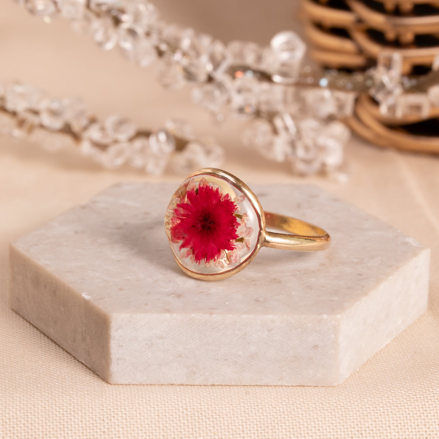 Handmade Gold-Filled Floral Ring with Real Flowers