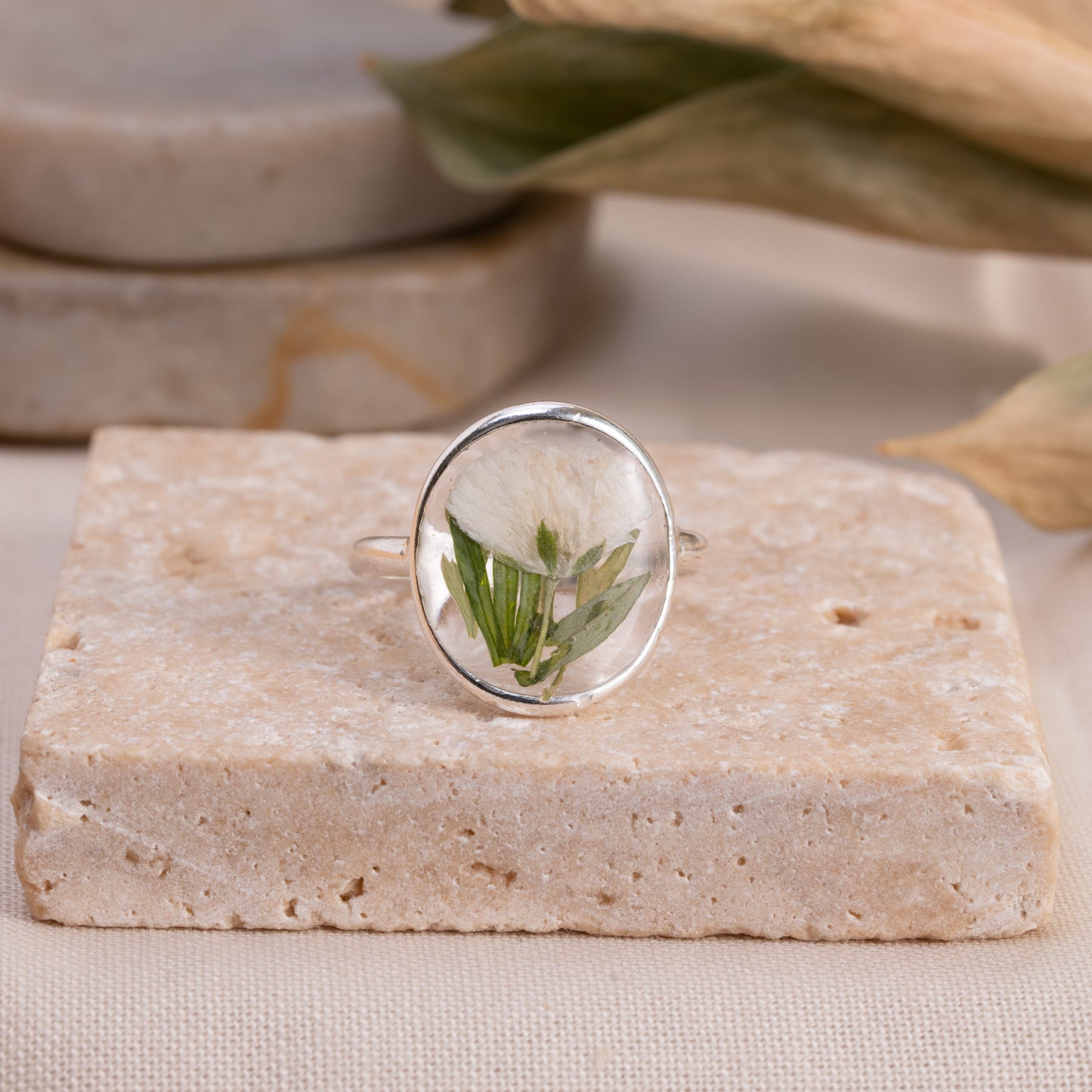 Sterling Silver Floral Ring – Real Flower Preserved in Resin