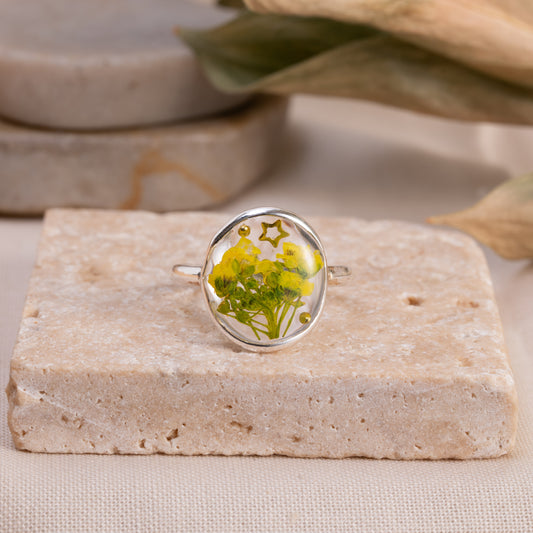 Silver Ring with Real Flowers