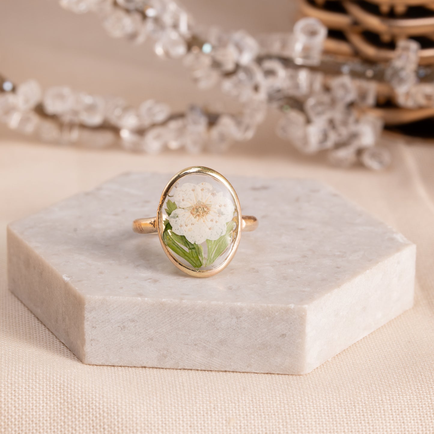 Flower Ring with Wildflower Resin Inlay – Artisan Jewelry