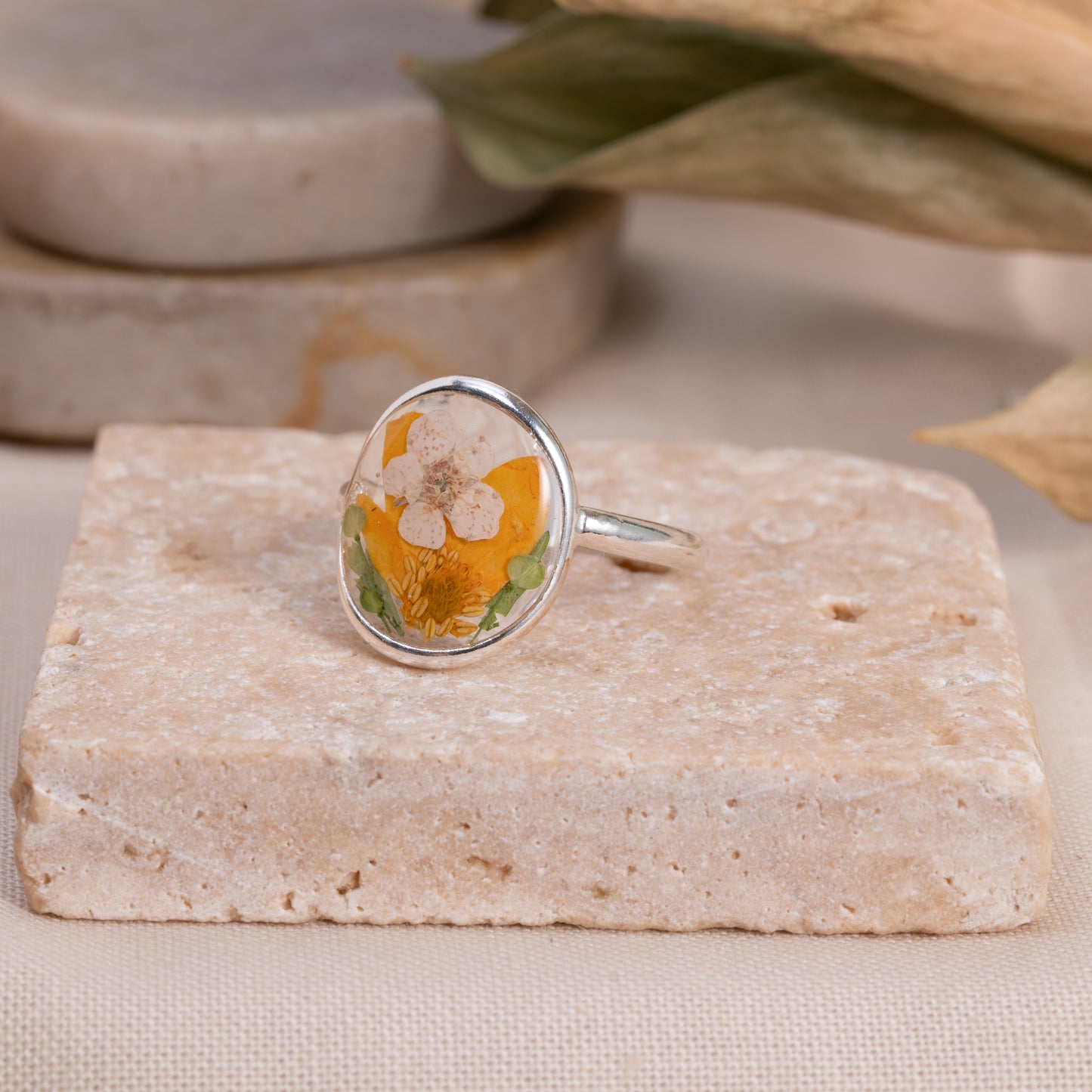 Handcrafted Flower Ring – Real Flower and Silver Resin Jewelry