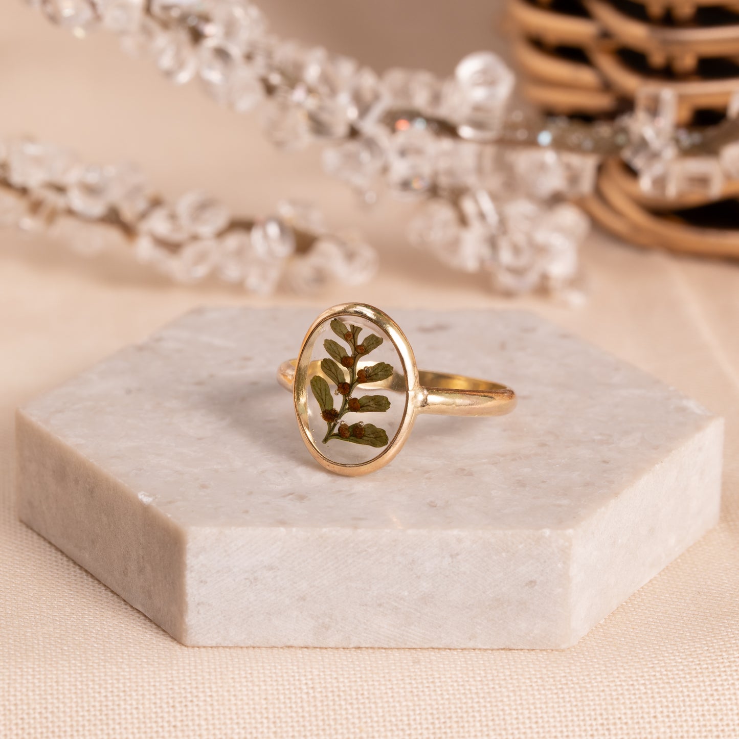 Pressed Flower Ring in Gold-Filled Setting – Handmade Jewelry