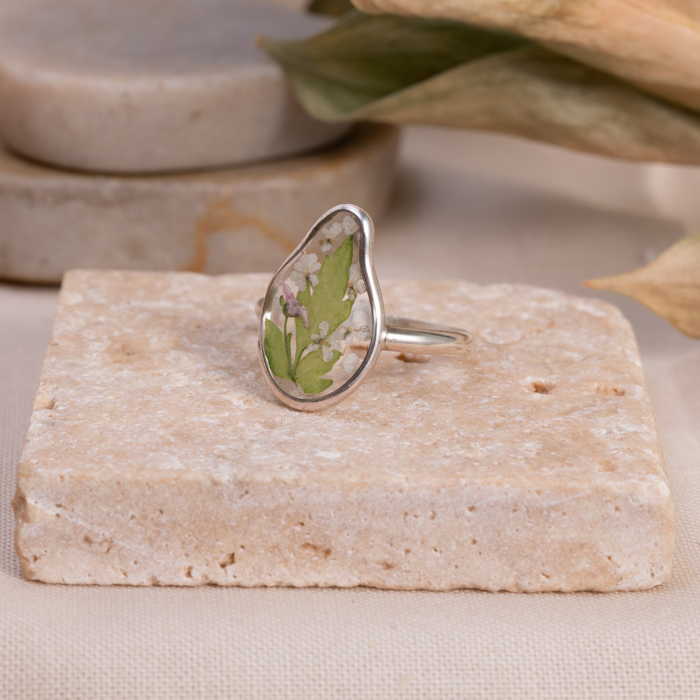 Pressed Flower Ring - greenery