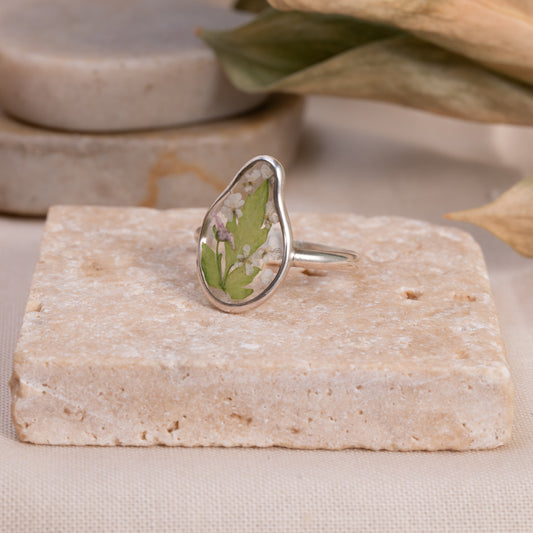 Pressed Flower Ring - greenery