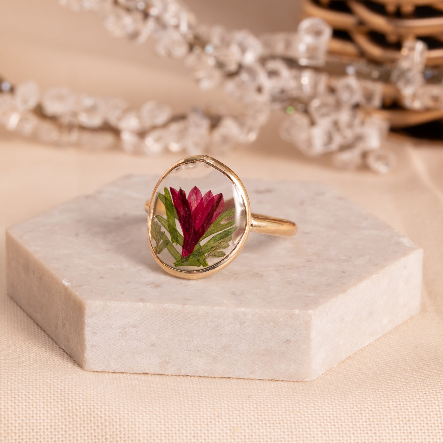 Handcrafted Floral Ring in Gold-Filled Metal – Artisan Collection