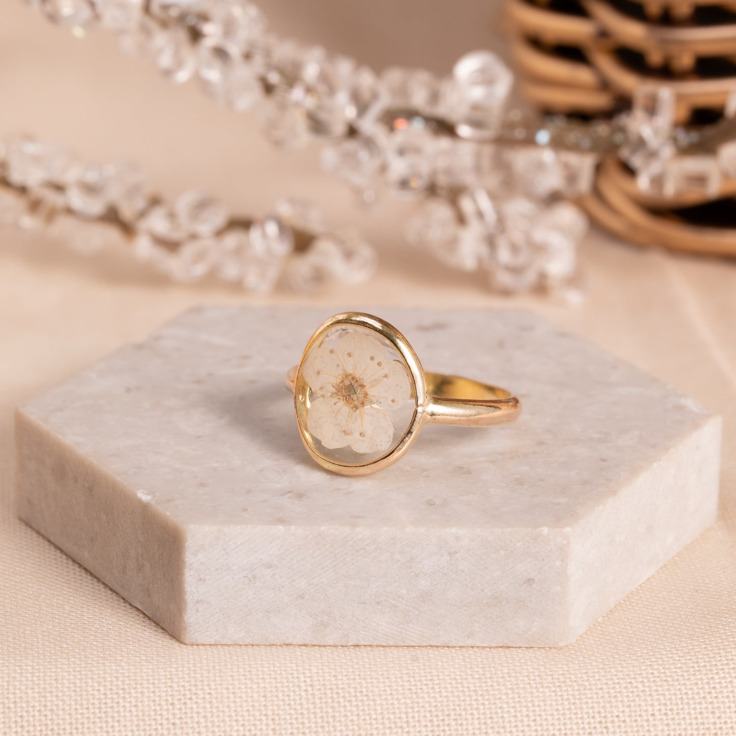 Nature-Inspired Gold-Filled Ring with Preserved Flowers