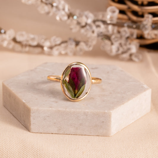 Handmade Gold-Filled Ring with Real Dried Flowers – Unique Gift