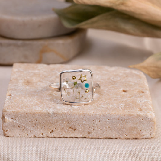 Flower Resin Silver Band