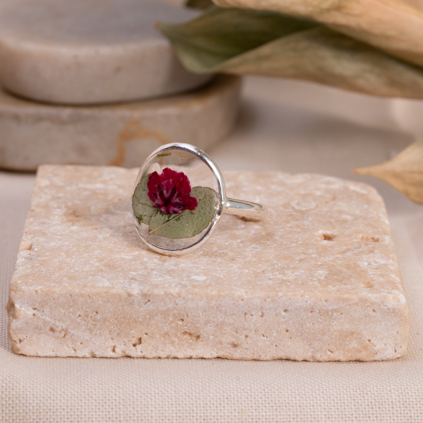 Dried Flower Silver Ring