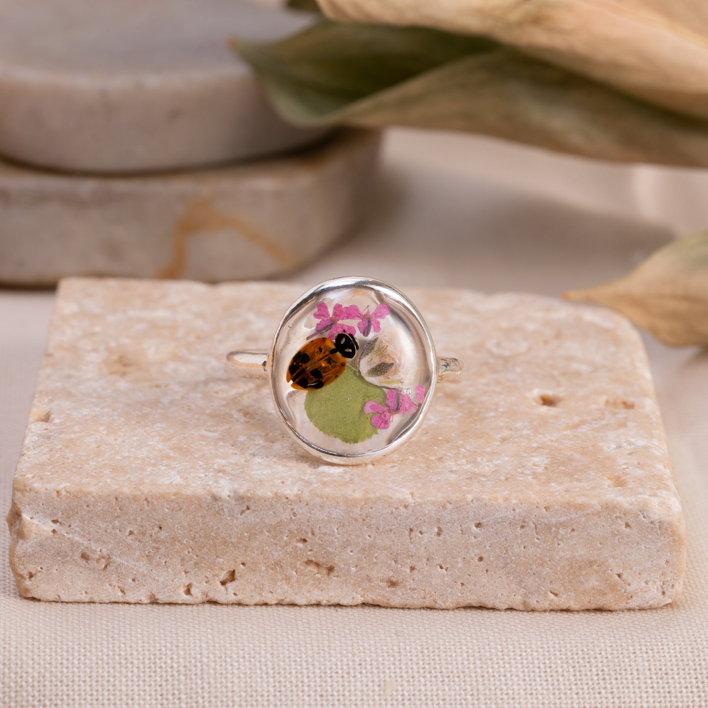 Ladybug Ring - with Flowers