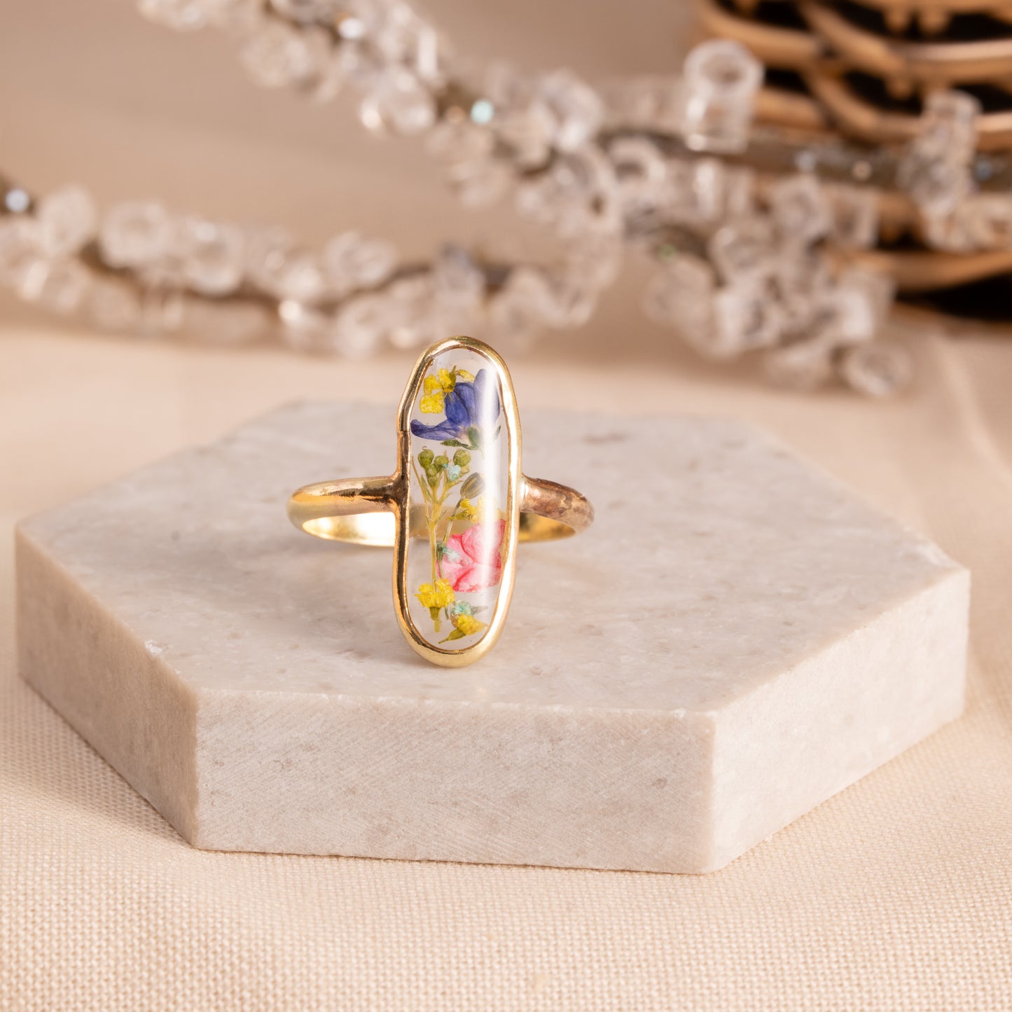 Flower Ring with Natural Flower Inlay – Gold-Filled Jewelry Gift