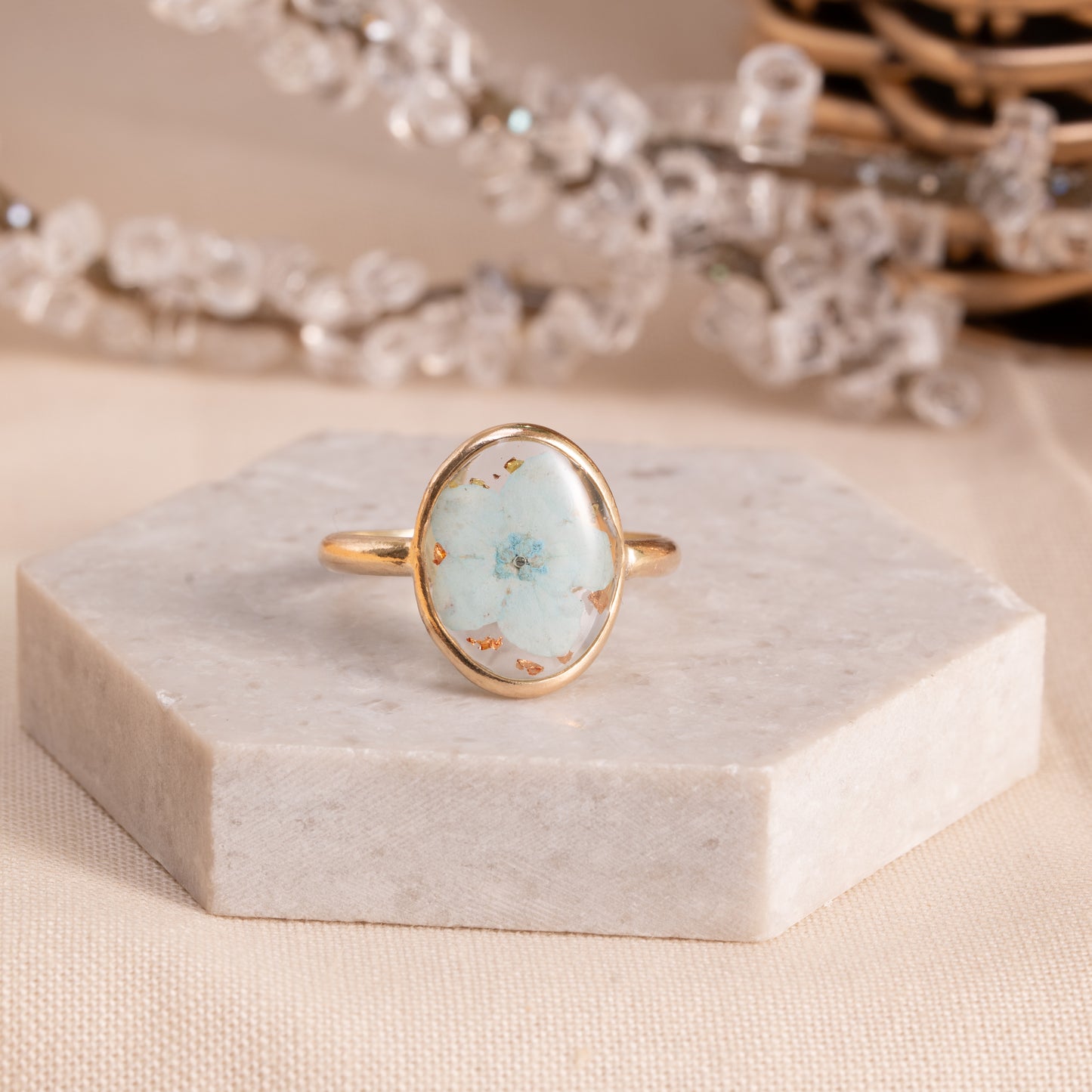 Flower Ring with Botanical Resin Inlay – Gold-Filled Jewelry