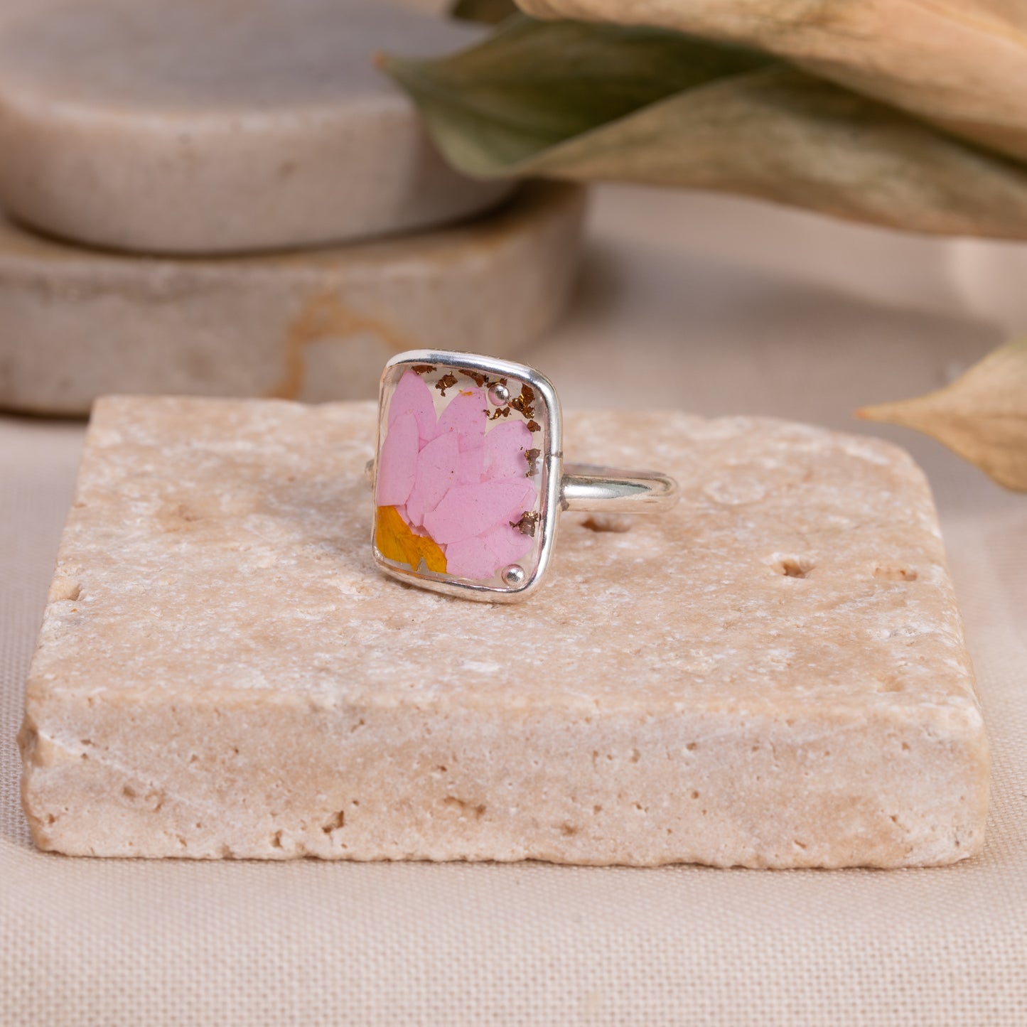 Resin Floral Ring - Pink Flower