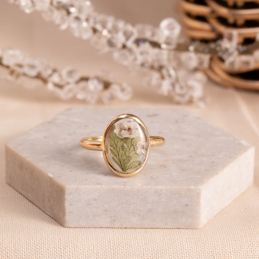 Artisan-Made Gold-Filled Ring with Real Wildflowers