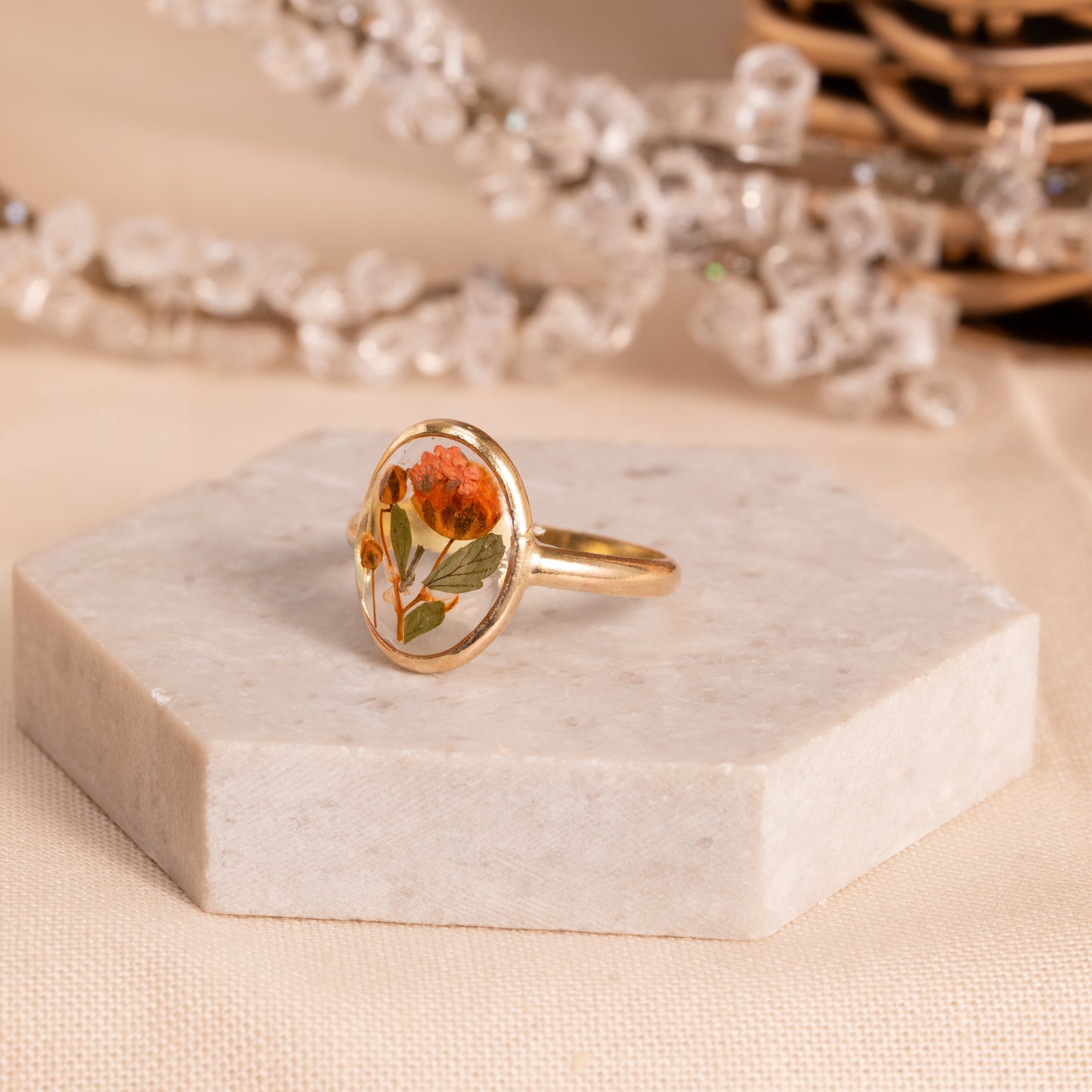 Gold-Filled Ring with Real Flowers – Artisan Botanical Jewelry