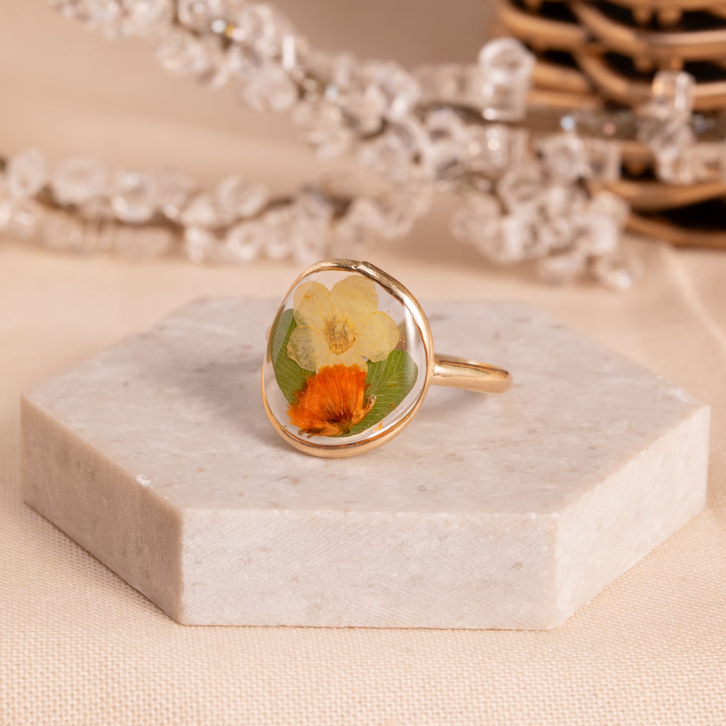 Flower Ring with Hand-Preserved Florals – Unique Gift