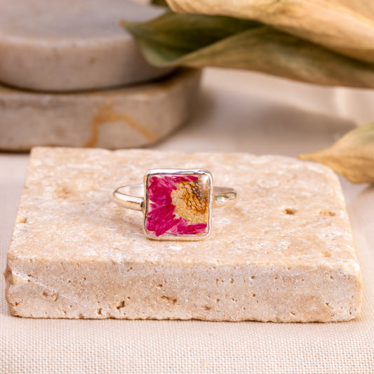 Pressed Flower Resin Ring in Sterling Silver