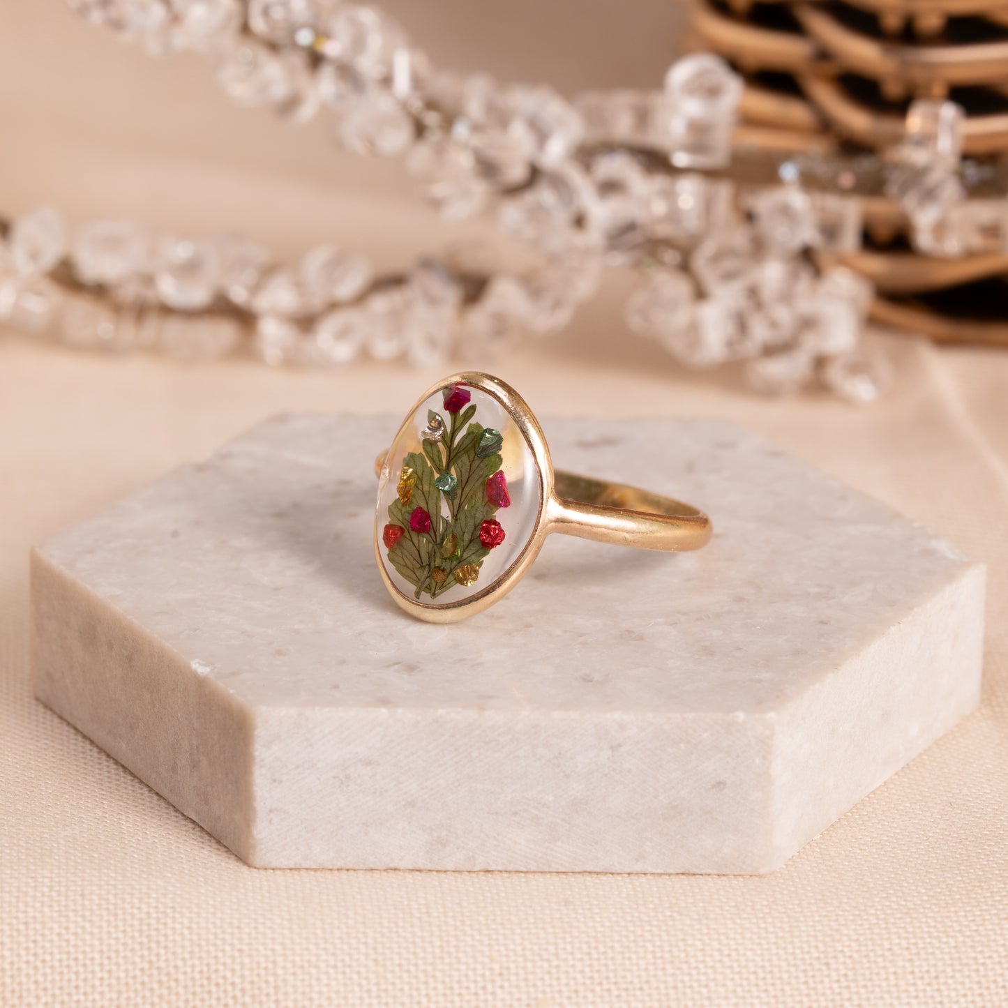 Flower Ring with Natural Petal Design – Gold-Filled Keepsake