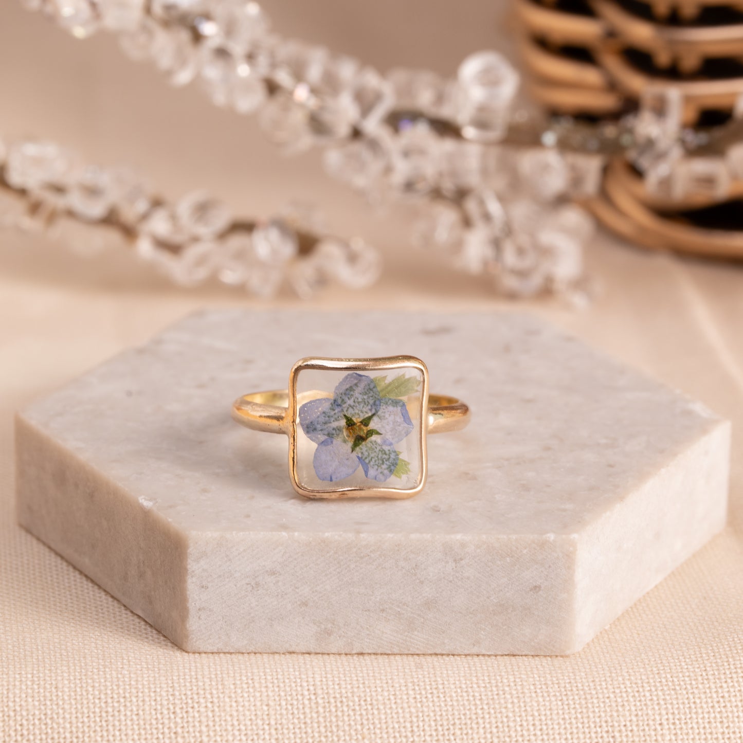 Hand-Pressed Flower Ring in Gold-Filled Design