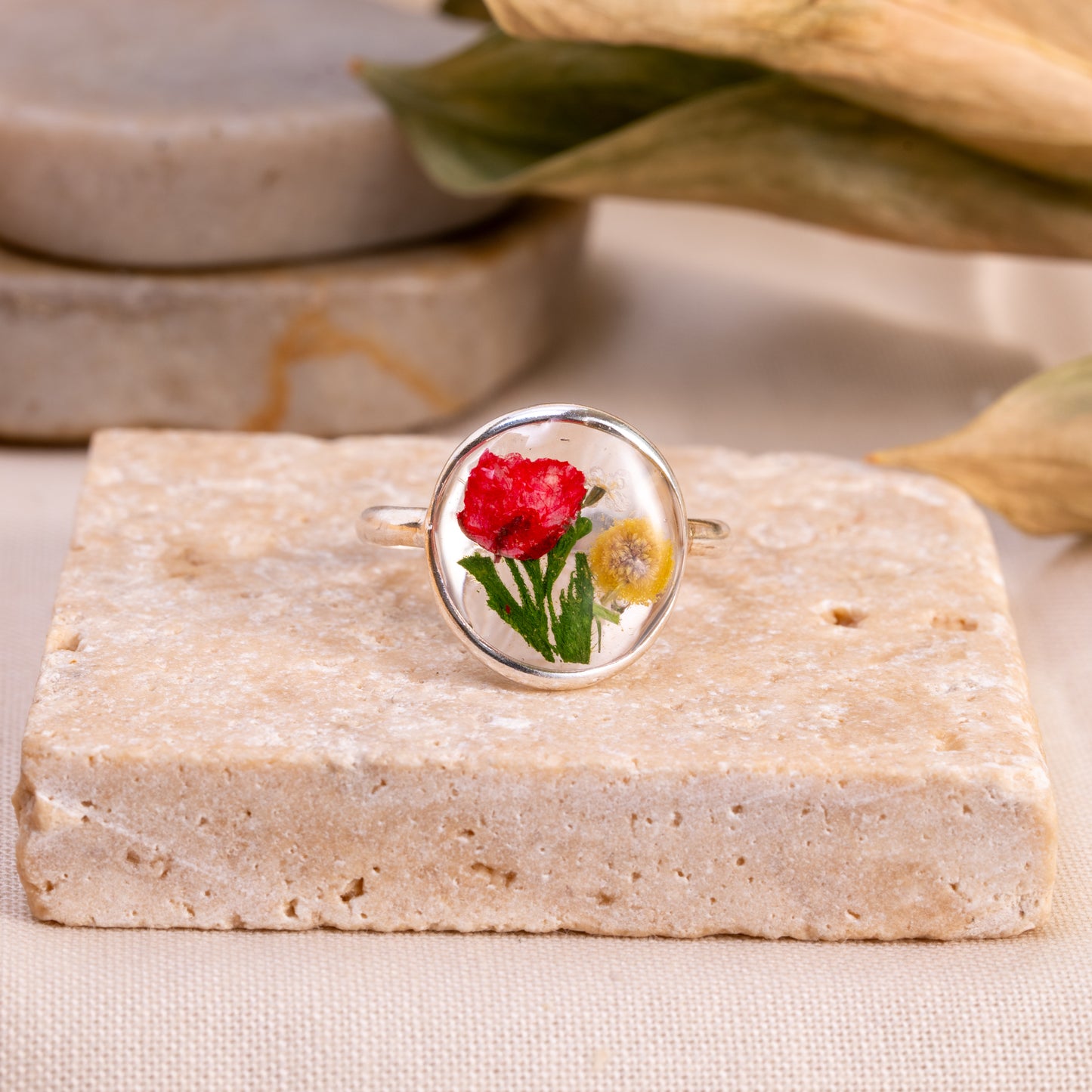 Sterling Silver Floral Ring - Handmade with Real Flowers