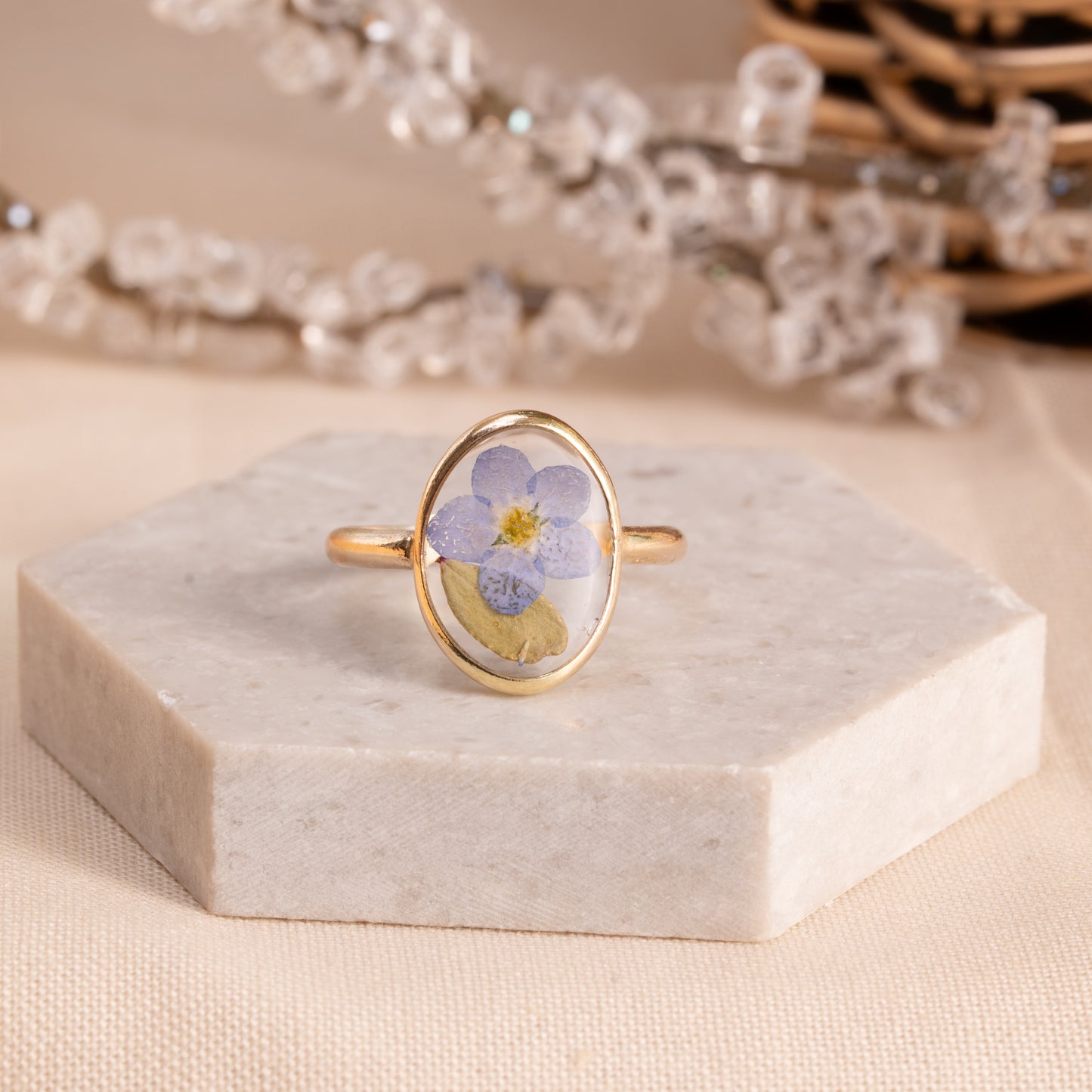 Flower Ring with Preserved Blooms – Gold-Filled Jewelry