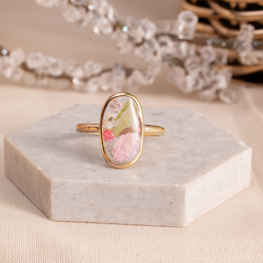 Flower Ring with Real Flowers in Gold-Filled Setting